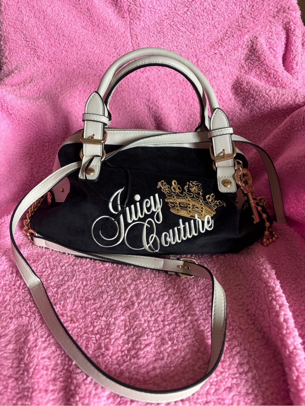 Juicy Couture Black Satchel with White Trim & Gold Logo